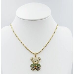 (..6.50)18k Gold Plated Waterproof Cooper Chain And Pendant Bear Green